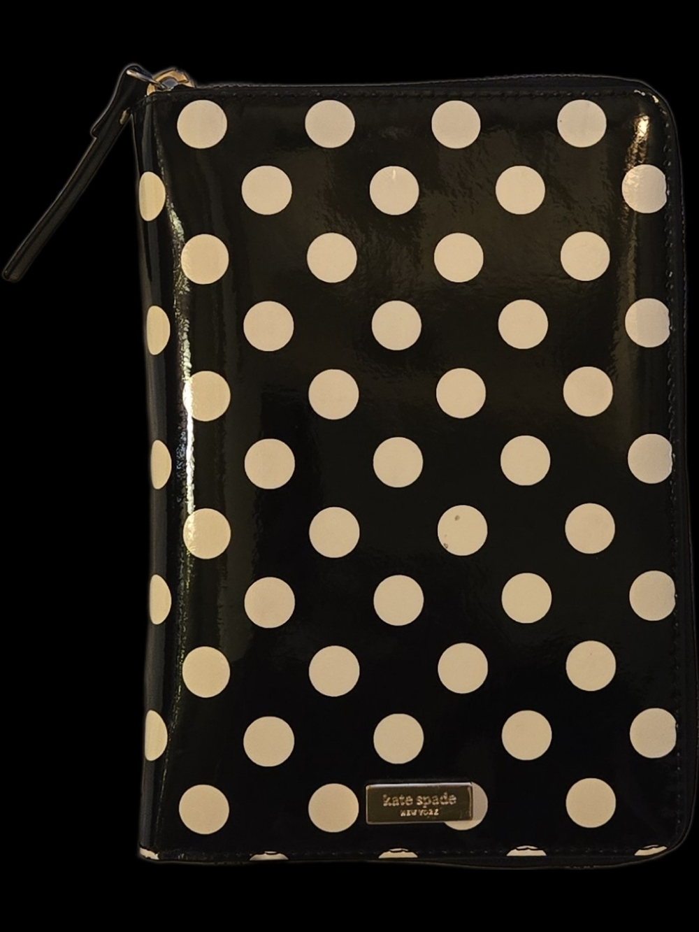 kate spade Black and White Polka Dot 6-ring Binder With Red Interior. 7.5x5.5"
